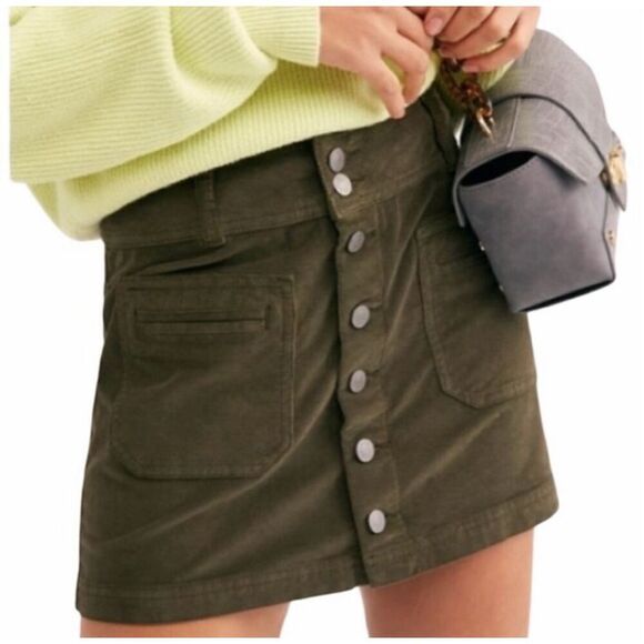 We The Free by Free People olive green corduroy mini skirt size 24 - Picture 1 of 10